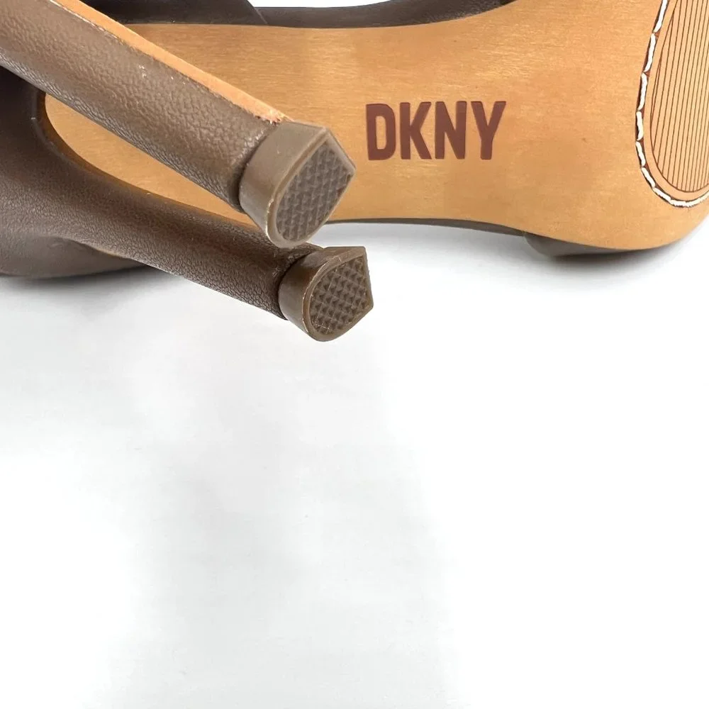 DKNY‎ Size 6 Ruched Nappa Brown Leather Stiletto Point Toe Heels Pumps Shoes